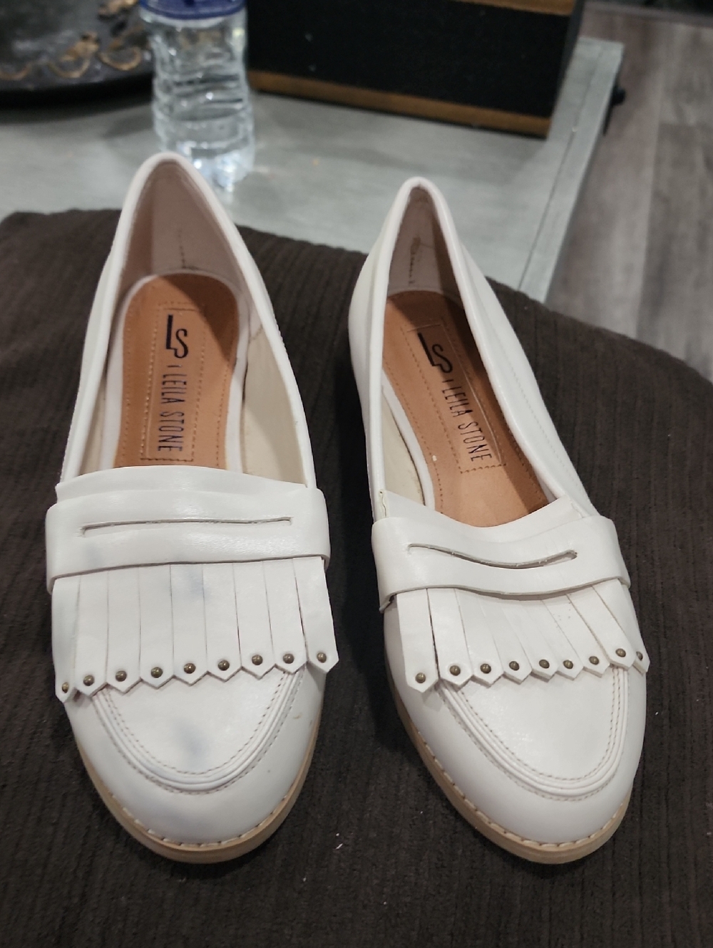 Leila Stone White Fringe Tassel Loafers